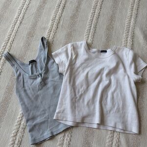Brandy Melville Gray and White Crop Tops